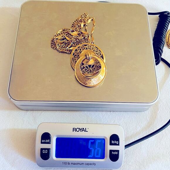 Vintage MONET 70's Doorknocker Style Double Chain Pendant Necklace, Door Knocker - Picture 11 of 13